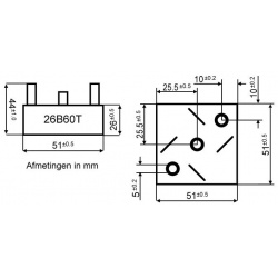 Brugcel 25B60T International Rectifier Afmetingen