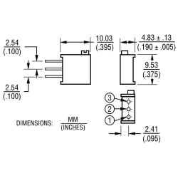 500K Ohm Cermet Multiturn Potmeter Side Adjust SIL Maatvoering
