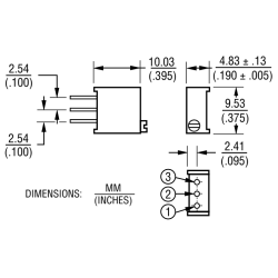 500K Ohm Cermet Multiturn Potmeter Top Adjust SIL Maatvoering