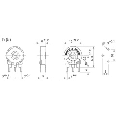 47K Ohm Koolfilm Instelpotmeter Staand PT-15-GH Maatvoering
