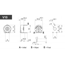 10M Ohm Koolfilm Instelpotmeter Liggend PT-10-LV Maatvoering