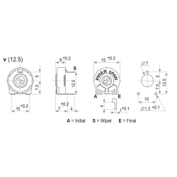 2.2K Ohm Koolfilm Instelpotmeter Liggend PT-15-GV Maatvoering