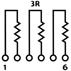 2K2Ω SIL6 Weerstandsnetwerk 3R Schema