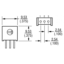 100K Ohm Cermet Instelpotmeter Staand Vierkant Maatvoering