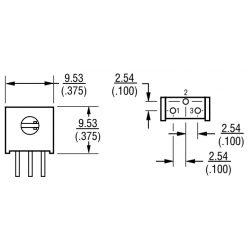 500 Ohm Cermet Instelpotmeter Staand Vierkant Maatvoering