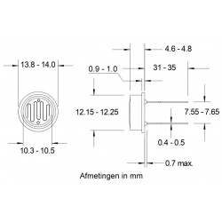 LDR 50 Ohm > 500 KOhm TO-8 Maatvoering